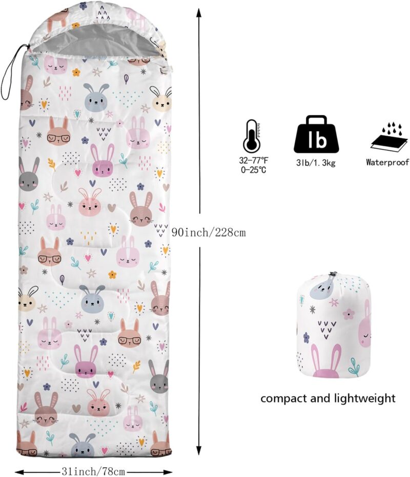 Sleeping Bags for Adults and Kids，3D Printing Camping Sleeping Bag for Girls Boys Lightweight Waterproof Cold/Warm 3-Season，Outdoor Travel with Compression Bags - Image 2