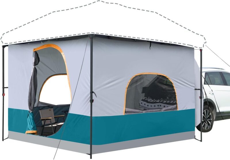 Camping Cube Tent 10'x10' - Converts 10' Straight Leg Canopy into Camping Tent - Connect Jeep & SUV Tailgate - Ocean Blue (Canopy Pole/Shelter NOT Included)