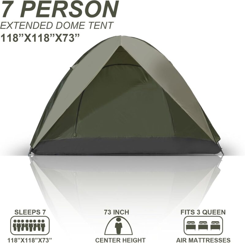 Camping Tent 7 Person Waterproof/Windproof/Ventilation Family Dome Tents with Large Rainfly,Portable with Carry Bag Family Camping,Outdoor Hiking&Traveling - Image 2