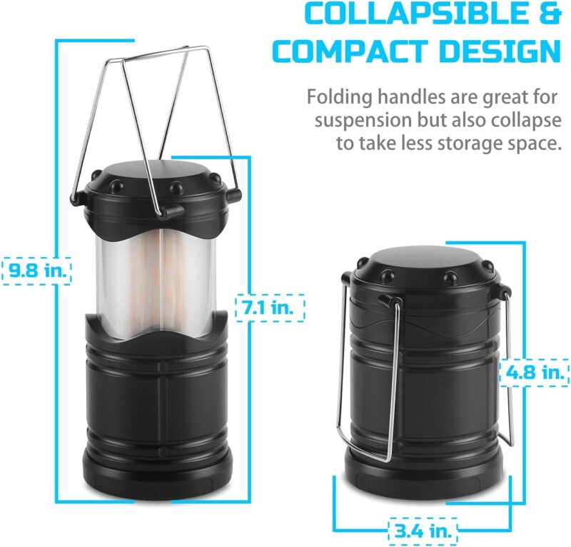4 Pack LED Camping Lanterns, Collapsible Flameless Candles Tea Lights, Portable Battery Powered Camping Lights Emergency Supplies Kit, Black - Image 2