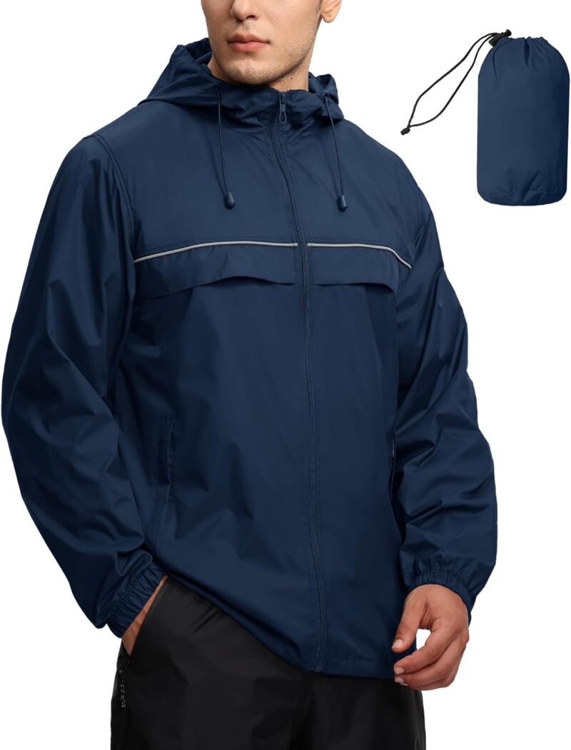 Mens Waterproof Windbreaker Rain Jacket Lightweight Packable Raincoat with Hood for Golf Hiking Travel