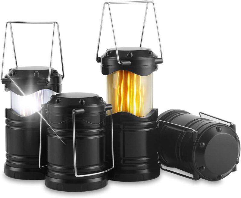 4 Pack LED Camping Lanterns, Collapsible Flameless Candles Tea Lights, Portable Battery Powered Camping Lights Emergency Supplies Kit, Black