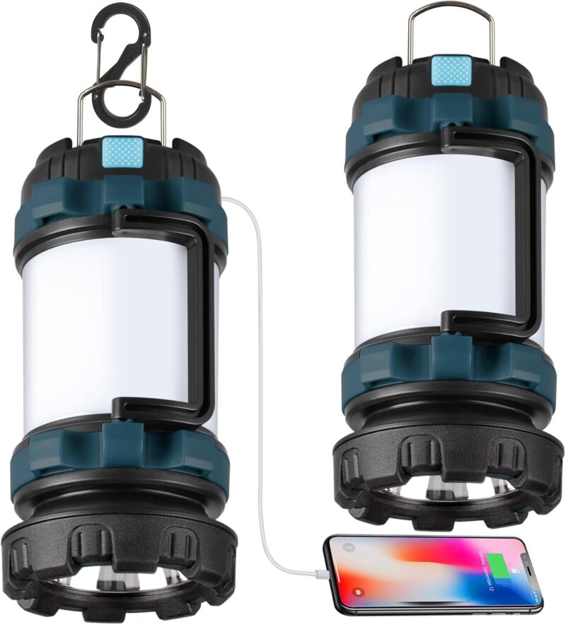 2 Pack Camping Lantern, Outdoor LED Camping Light, Rechargeable Flashlights with 1000LM, 6 Modes, 4000mAh Power Bank,  Waterproof Portable Emergency Camp Light for Hurricane Survival - Blue