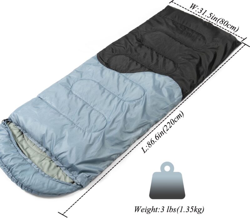 Sleeping Bag - 3 Seasons for Adults Kids Boys Girls Camping Hiking - Warm Cold Weather Lightweight Portable with Compression Bag for Backpacking in Spring, Summer, Fall and Winter - Image 2