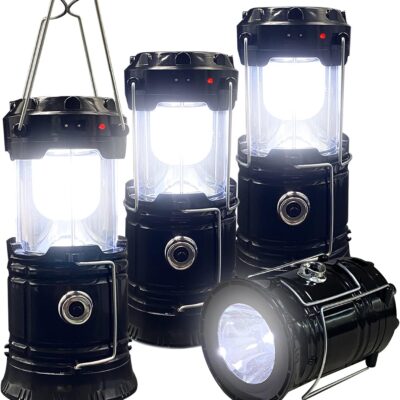 Collapsible Portable LED Camping Lantern  Lightweight Waterproof Solar USB Rechargeable LED Flashlight Survival Kits for Indoor Outdoor Home Emergency Light Power Outages Hiking Hurricane 4-Pack