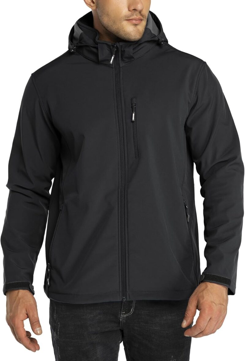 Men's Lightweight Softshell Jacket Fleece Lined Hooded Water Resistant Winter Hiking Windbreaker Jackets
