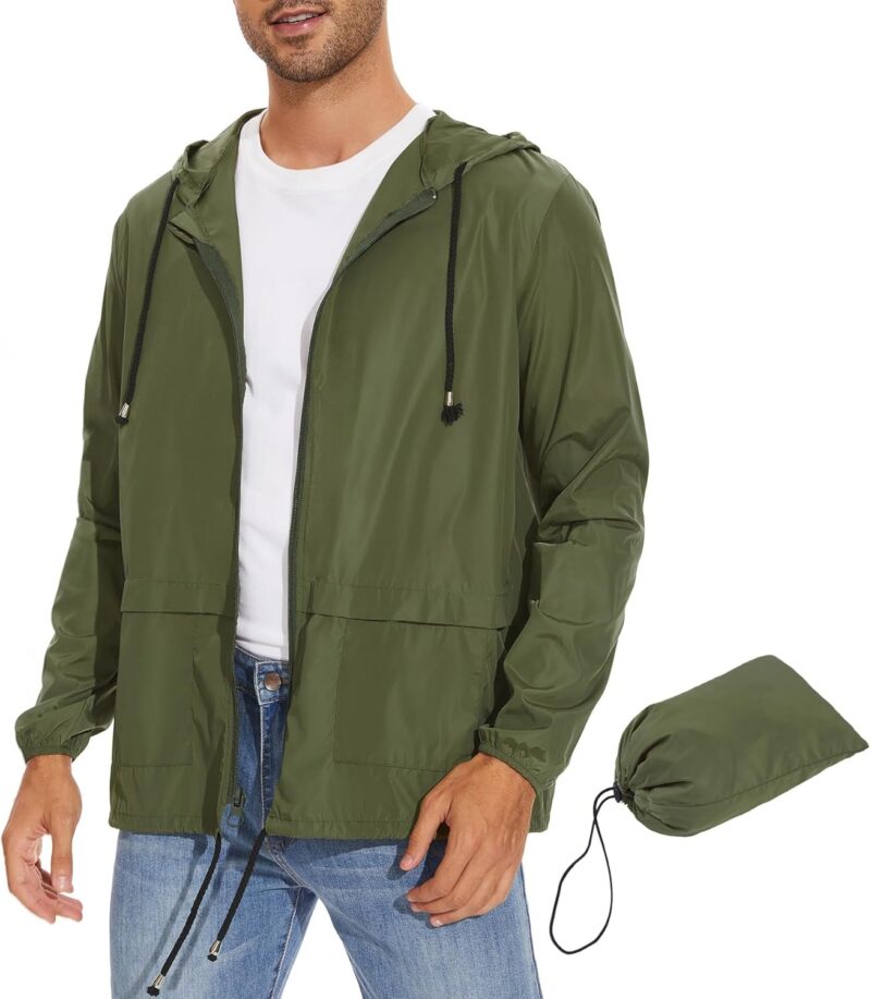 Packable Mens Rain Jacket Lightweight Raincoat Waterproof with Hood Outdoor Windbreaker Jacket Travel Rain Jackets