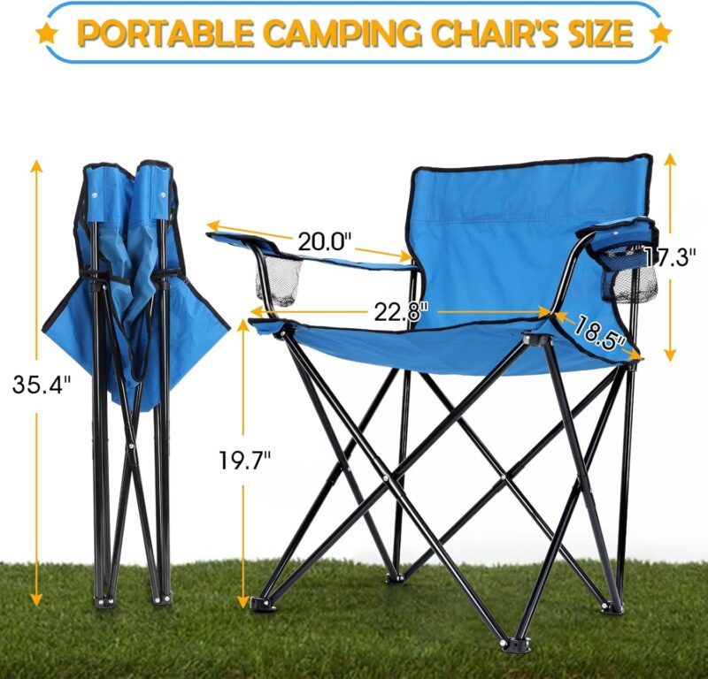 Folding Camping Chair Set of 3, Foldable Blue Camp Chairs & Grey Table, Large Lawn Chair Portable for Adults Hiking, Fishing, Picnic, Outdoor BBQ, Travel, Sports, Cup Holders & Storage Bags - Image 2