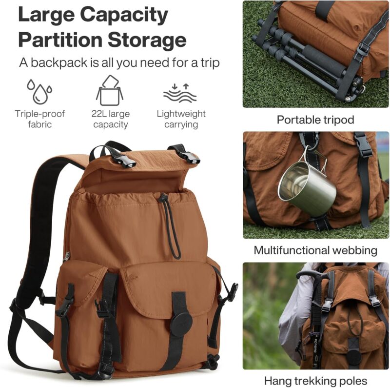 Travel Backpack for Women Men, 18 Inch Carry On Laptop Backpack Flight Approved fits 16'' Laptop, Lightweight Waterproof Hiking Backpack Travel Outdoor Business Casual Daypack, Brown - Image 2