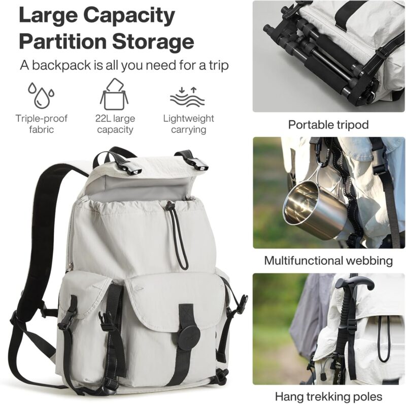 Travel Backpack for Women Men, 18 Inch Carry On Laptop Backpack Flight Approved fits 16'' Laptop, Lightweight Waterproof Hiking Backpack Travel Outdoor Business Casual Daypack, Light Gray - Image 2