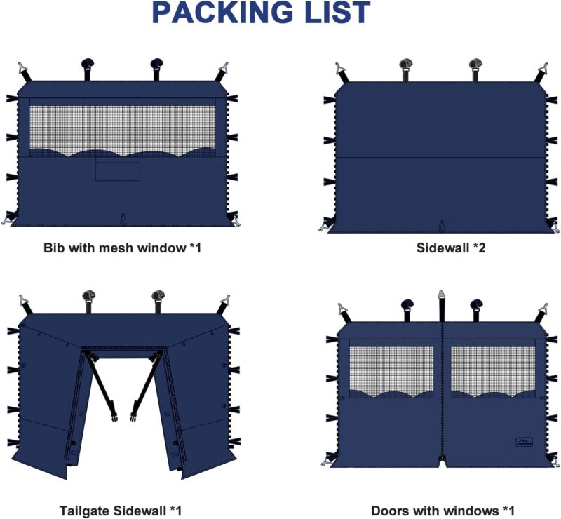 5pcs Sidewalls for 10X10 Commercial Instant Canopy Tent, Converts Canopy into Tent for Camping with Removable SUV Tailgate - Navy Blue (Canopy Pole/Shelter NOT Included) - Image 2