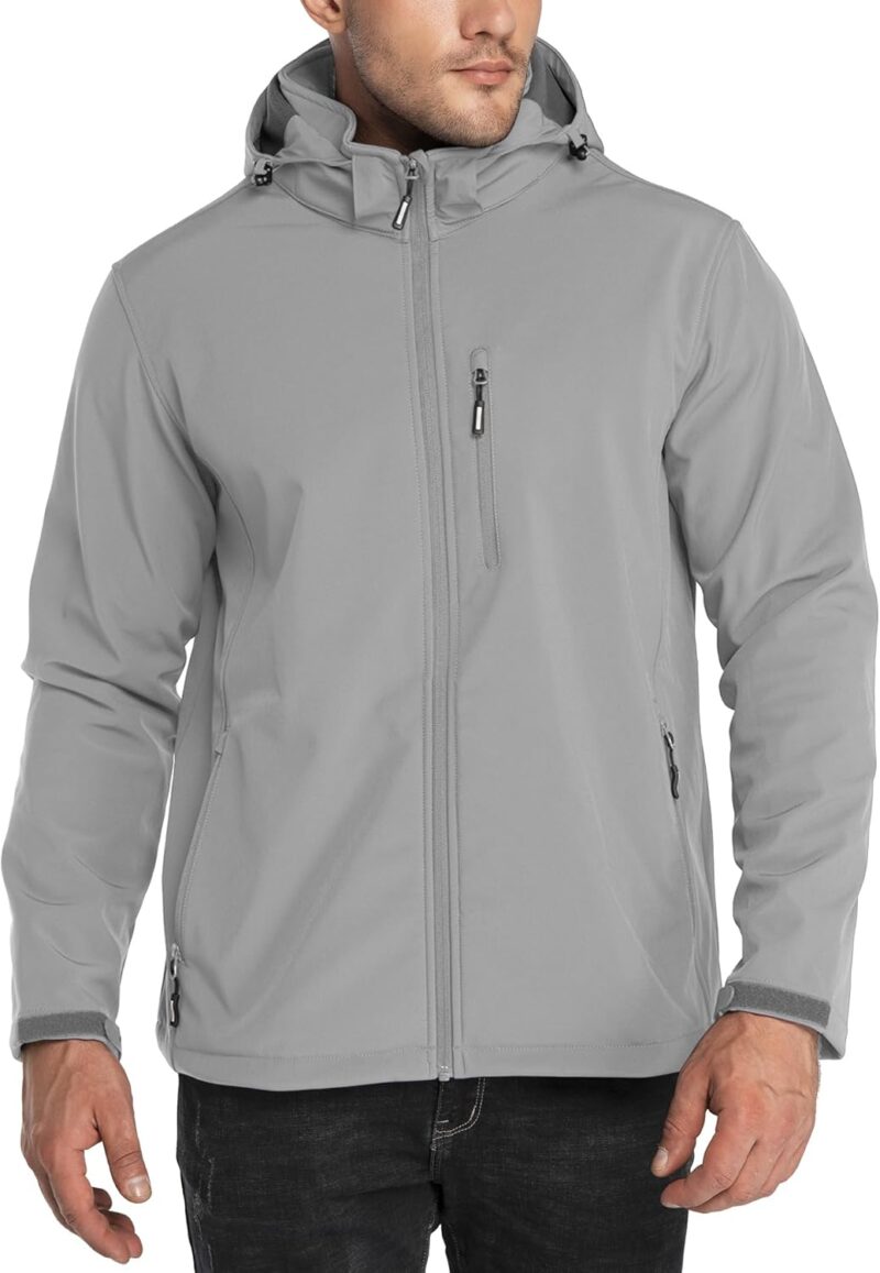 Men's Lightweight Softshell Jacket Fleece Lined Hooded Water Resistant Winter Hiking Windbreaker Jackets
