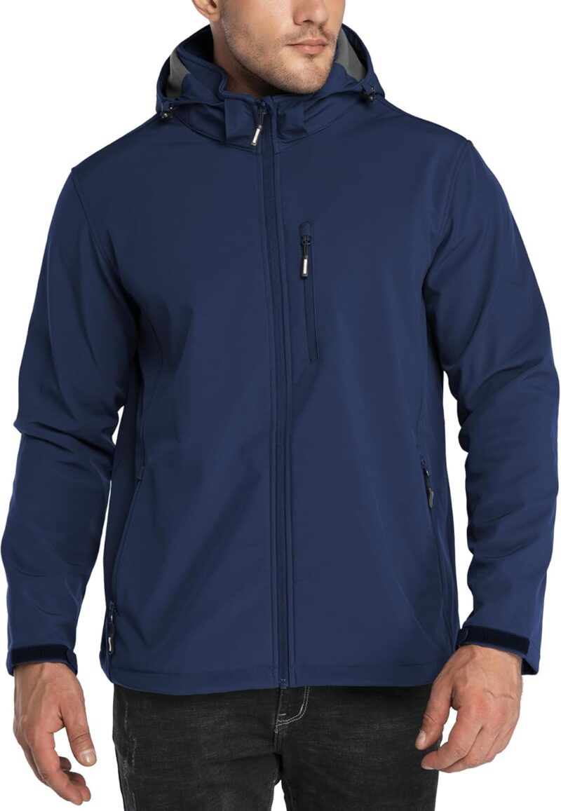 Men's Lightweight Softshell Jacket Fleece Lined Hooded Water Resistant Winter Hiking Windbreaker Jackets