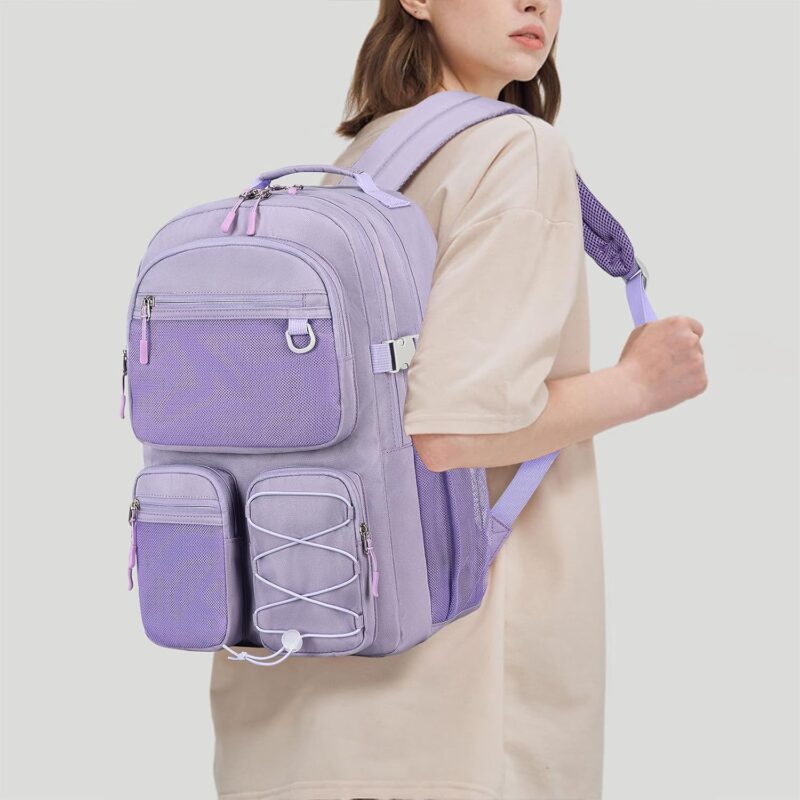 Water Resistant Backpack with Mulitiple Pockets for Travel Outdoor College, 15.6 inch Laptop Bookbag for Girl and Women (Purple) - Image 2