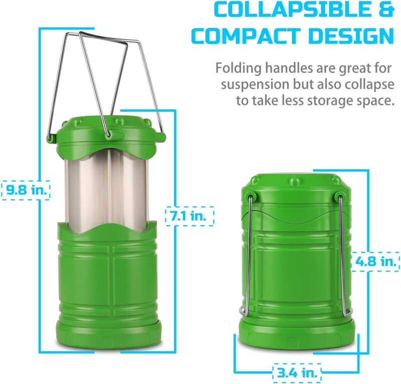 4 Pack LED Camping Lanterns, Collapsible Flameless Candles Tea Lights, Portable Battery Powered Camping Lights Emergency Supplies Kit, Green - Image 2