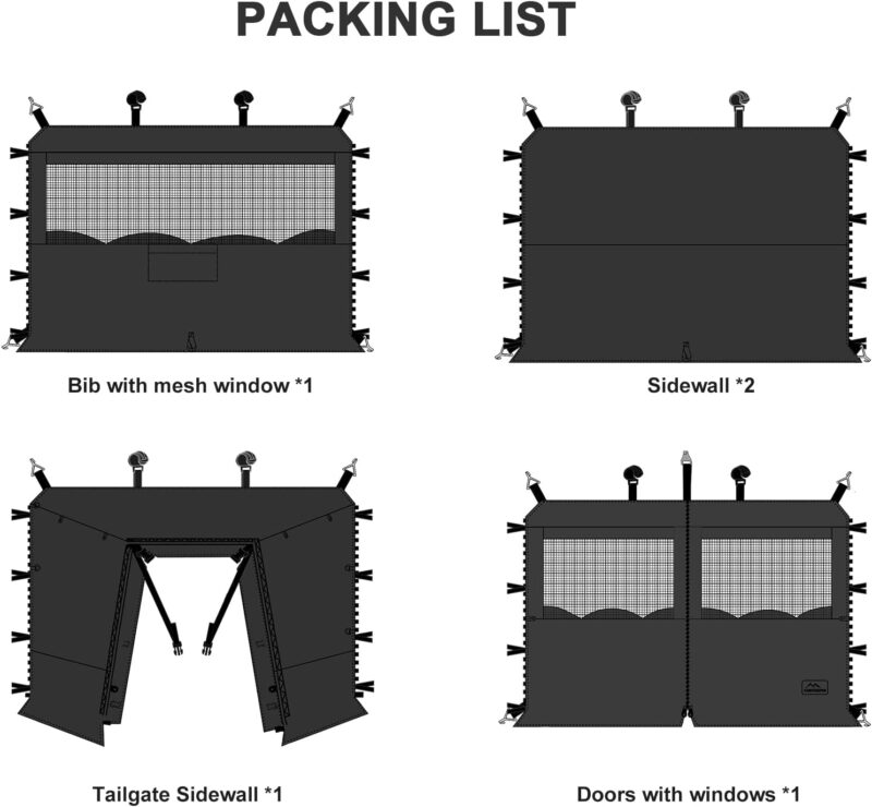 5pcs Sidewalls for 10X10 Commercial Instant Canopy Tent, Converts Canopy into Tent for Camping with Removable SUV Tailgate - Black (Canopy Pole/Shelter NOT Included) - Image 2