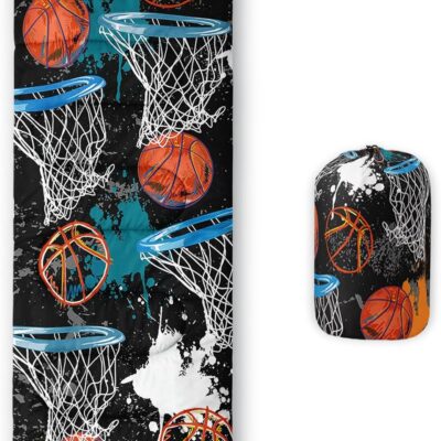 Gamepad Sleeping Bag,3 Season Warm and Cool Weather Game Console Sleeping Bag for Boys Teens,Waterproof Lightweight Geometry Hexagonal Sleeping Bag for Traveling,Outdoors Camping,Blue,Black