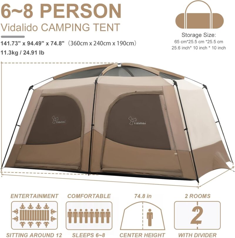 Tents，6-8 Person Camping Tent with Extended Vestibule，2 Room Weather Resistant Family Tents，Easy Install Waterproof Outdoor Tent for Backpacking and Camping Hiking - Image 2
