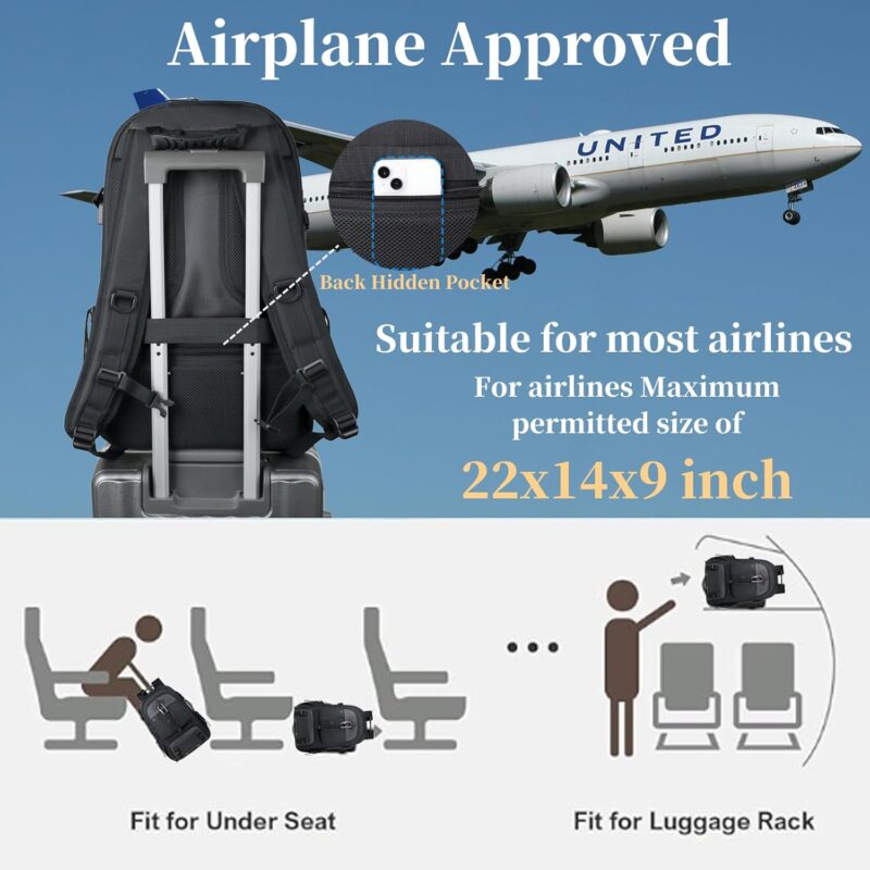 Travel Backpack 50L, 17 Inch Laptop Backpack for Men Women, Large Waterproof Carry On Backpack, TSA Friendly Flight Approved Anti-Theft Backpack with USB Interface & Shoe Compartment, Grey - Image 2