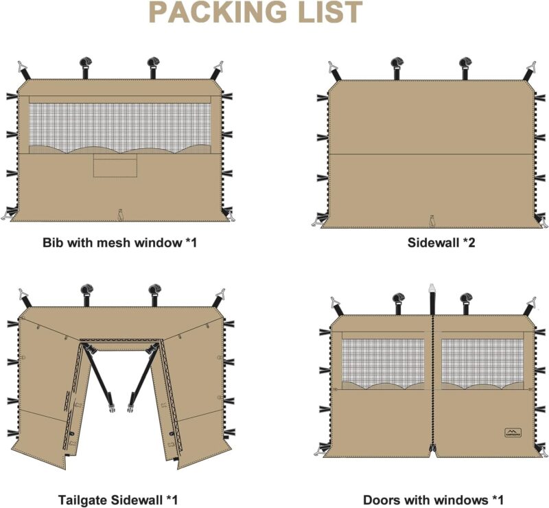5pcs Sidewalls for 10X10 Commercial Instant Canopy Tent, Converts Canopy into Tent for Camping with Removable SUV Tailgate - Khaki (Canopy Pole/Shelter NOT Included) - Image 2