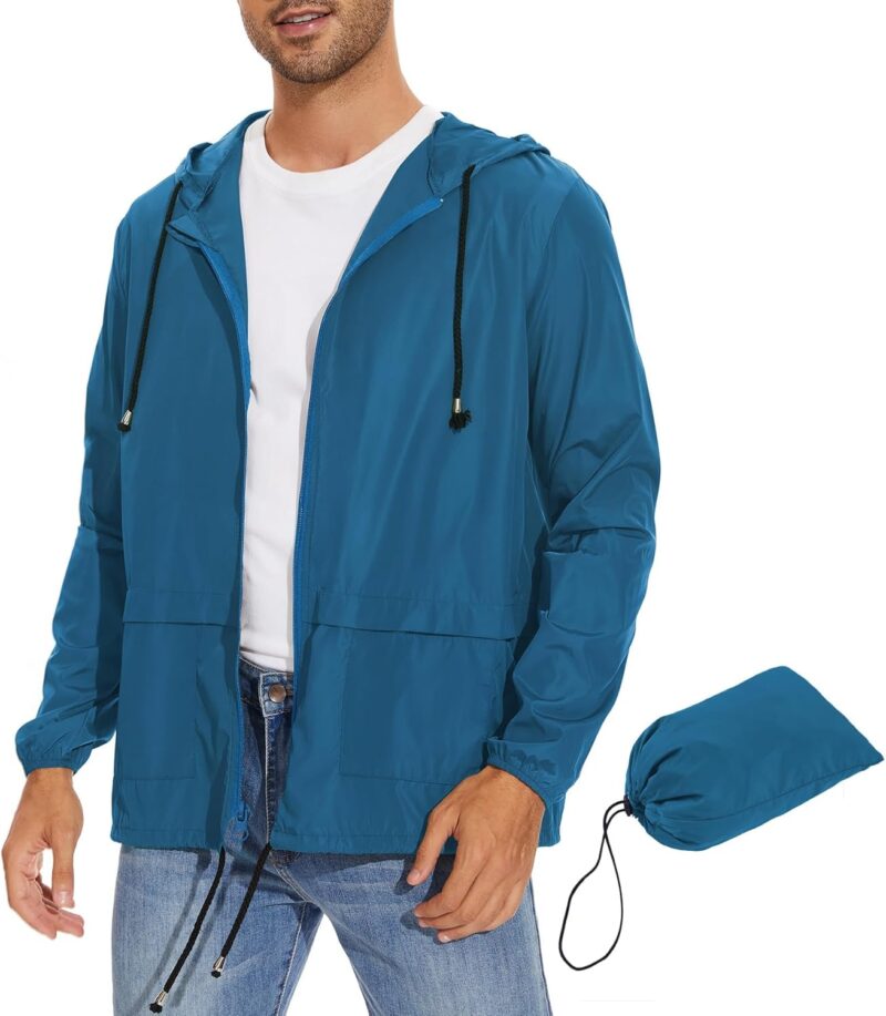 Packable Mens Rain Jacket Lightweight Raincoat Waterproof with Hood Outdoor Windbreaker Jacket Travel Rain Jackets