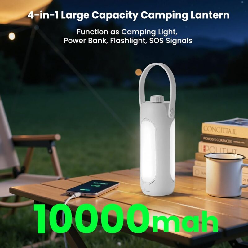 4-in-1 Multifunctional Camping Lantern, 10000mAh Rechargeable Power Bank, SOS Red Flashlight, 360° Expandable LED Light for Hiking, Fishing, Emergency, Outdoor Adventure - Image 2