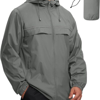 Mens Waterproof Windbreaker Rain Jacket Lightweight Packable Raincoat with Hood for Golf Hiking Travel