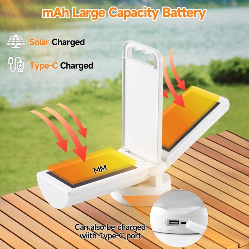 Camping Lantern LED Solar Lights, Rechargeable Waterproof Outdoor Camping Essentials, Dimmable Lanterns for Power Outages, Camp Gear, Emergency, Indoor - Image 2