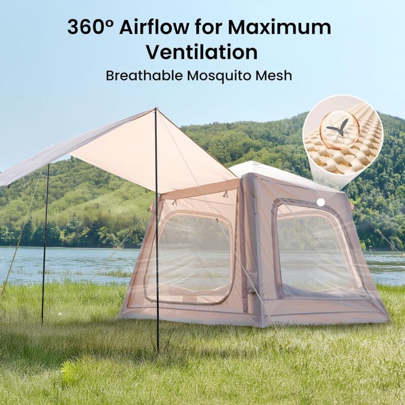 2/6/8 Person Inflatable Camping Tent, Easy Setup Blow Up Tent with Hand Pump, PU3000mm Waterproof & Breathable 4 Season Glamping Tent for Outdoor Camping - Image 2