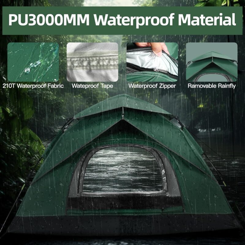 1-2 Person Instant Pop Up Tent, Quick Setup Lightweight Camping Tent for Solo or Duo, Waterproof Windproof Dome Tent for Hiking, Backpacking, Beach, Festival with Carry Bag - Image 2